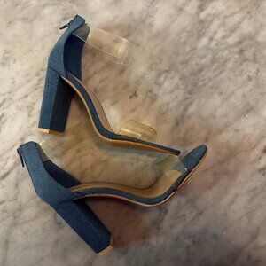 NWOT Wilady Women's Sandal Shoes Denim/Clear 4" Heels Size 7.5